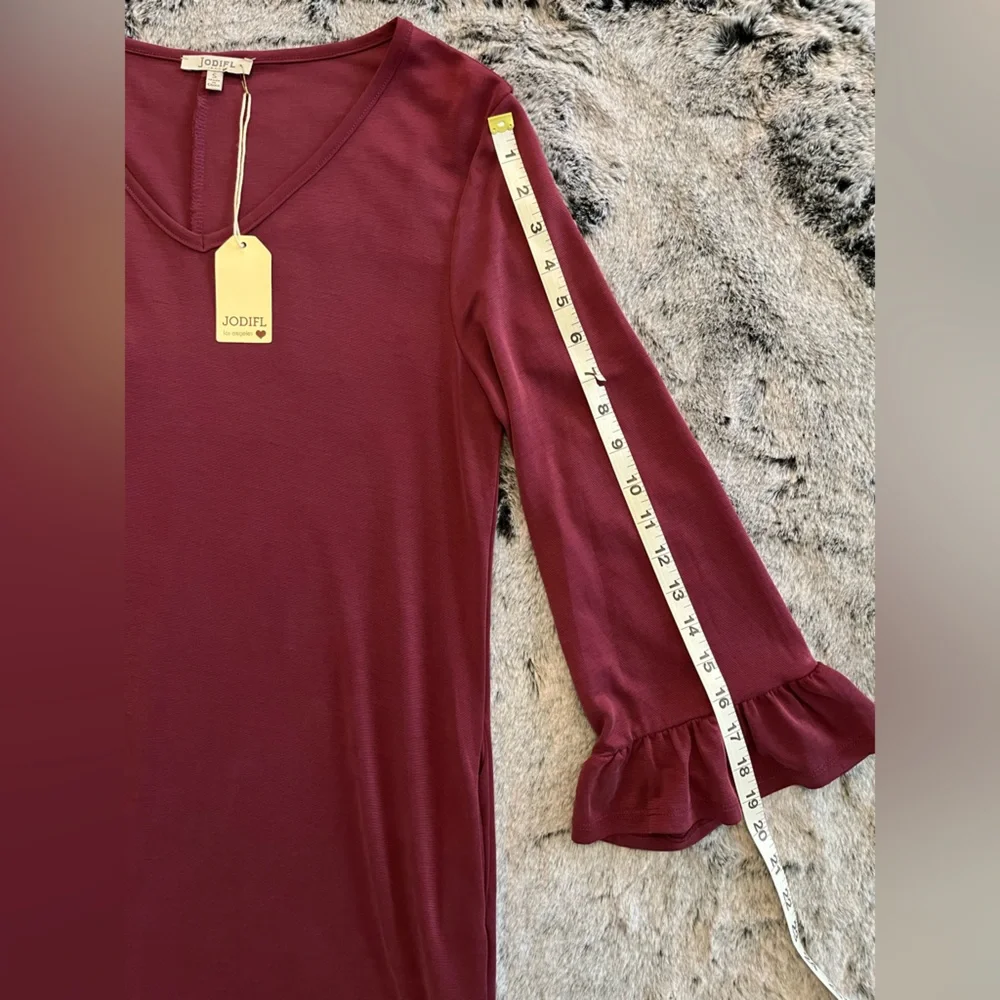 NWT Jodifl Burgundy Long sleeves Dress Boutique Size Small Pockets Midi Casual - Picture 13 of 15